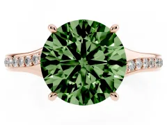 Fancy Green Round Cut Diamond Solitaire Ring Set in Rose gold with Pavé Accent Band and Classic Prong Setting