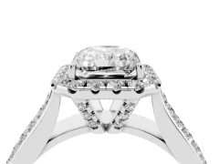 Radiant Cut Diamond Halo Ring Set in White gold with Pavé Band and Raised Center Setting