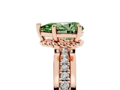 Fancy Green Pear Cut Diamond Solitaire Ring Set in Rose gold with Channel Set Band and Prong Setting