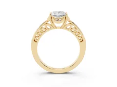 Princess Cut Diamond Halo Ring Set in Yellow gold with Channel Set Band and Prong Setting