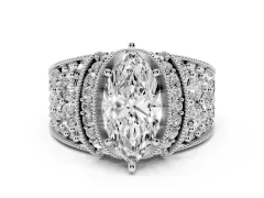 Marquise Cut Diamond Milgrain Halo Pavé Engagement Ring Set in White gold with Prong Setting