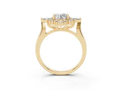 Round Cut Diamond Cluster Halo Ring Set in Yellow gold with Marquise and Round Accents