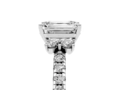 Emerald Cut Diamond Three-Stone Pavé Ring Set in Silver with Prong Setting