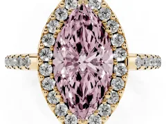 Fancy Pink Marquise Cut Diamond Pavé Halo Ring Set in Yellow gold with Prong Setting