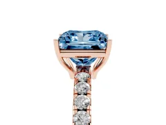 Fancy Blue Princess Cut Diamond Pavé Solitaire Engagement Ring Set in Rose gold with Prong Setting