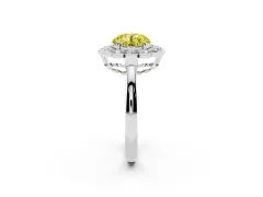 Fancy Yellow Round Cut Diamond Halo Cluster Engagement Ring Set in White gold with Solitaire Band and Prong Setting