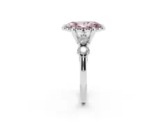 Fancy Pink Marquise Cut Diamond Floral Halo Ring Set in White gold with Shared Prong Band