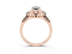 Fancy Black Emerald Cut Diamond Three-Stone Ring Set in Rose gold with Pavé Band and Smaller Side Stones