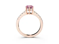 Fancy Pink Radiant Cut Diamond Solitaire Engagement Ring Set in Rose gold with Pavé Band and Prong Setting