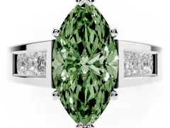 Fancy Green Marquise Cut Diamond Solitaire Ring Set in Silver with Channel-Set Accent Stones and Prong Setting