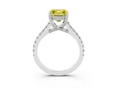 Fancy Yellow Asscher Cut Diamond Solitaire Ring Set in Silver with Brilliant Pavé Band and Prong Setting