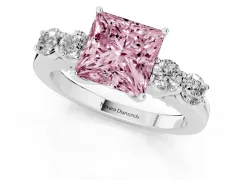 Fancy Pink Princess Cut Diamond Five-Stone Prong Set Band Ring Set in Silver with Polished Band