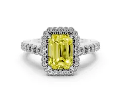 Fancy Yellow Radiant Cut Diamond Halo Ring Set in Silver with Pavé Milgrain Band