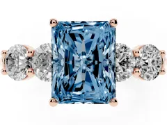 Fancy Blue Radiant Cut Diamond Five-Stone Prong Set Ring Set in Rose gold with Classic Band