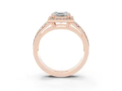 Asscher Cut Diamond Halo Ring Set in Rose gold with Double Pavé Split Shank