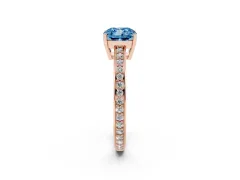 Fancy Blue Cushion Cut Diamond Pavé Band Prong Set Solitaire Ring Set in Rose gold