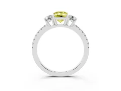 Fancy Yellow Emerald Cut Diamond Three-Stone Ring Set in Silver with Pavé Band and Graduated Sides