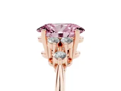 Fancy Pink Oval Cut Diamond Cluster Ring Set in Rose gold with Plain Band and Prong Setting