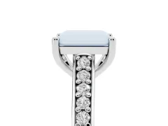 Radiant Cut Diamond Prong Set Solitaire Engagement Ring Set in Silver with Pavé Band