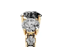 Fancy Black Round Cut Diamond Three-Stone Ring Set in Yellow gold with Pavé Band