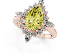 Fancy Yellow Pear Cut Diamond Cluster Halo Ring Set in Rose gold with Marquise and Round Accents
