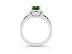 Fancy Green Emerald Cut Diamond Three-Stone Pavé Ring Set in Silver with Prong Setting