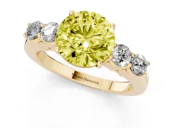 Fancy Yellow Round Cut Diamond Five-Stone Prong Set Band Ring Set in Yellow gold with Polished Band