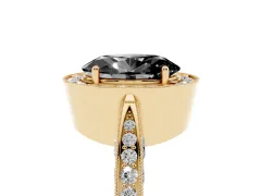 Fancy Black Oval Cut Diamond Halo Engagement Ring Set in Yellow gold with Accent Split Shank Band