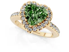Fancy Green Heart Cut Diamond Pavé Halo Ring Set in Yellow gold with Prong Setting