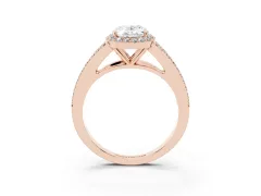 Oval Cut Diamond Halo Split Shank Pavé Ring Set in Rose gold with Prong Setting
