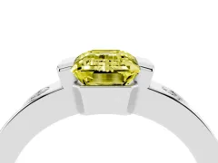 Fancy Yellow Emerald Cut Diamond Channel-Set Band Ring Set in White gold with Bezel Prong Setting
