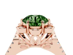 Fancy Green Round Cut Diamond Floral Halo Split Shank Engagement Ring Set in Rose gold with Pavé Shank