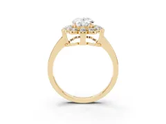 Oval Cut Diamond Halo Cluster Engagement Ring Set in Yellow gold with Solitaire Band and Prong Setting