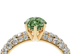 Fancy Green Marquise Cut Diamond Pavé Band Solitaire Ring Set in Yellow gold with Close-Set Accent Stones and Prong Setting