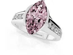 Fancy Pink Marquise Cut Diamond Bezel-Set Solitaire Ring Set in White gold with Channel-Set Band