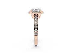 Asscher Cut Diamond Halo Engagement Ring Set in Rose gold with Pavé Band and Prong-Set Center