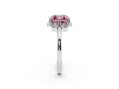 Fancy Pink Asscher Cut Diamond Round Cluster Halo Ring Set in White gold with Solitaire Band and Prong Setting