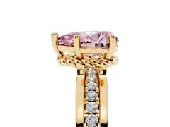 Fancy Pink Pear Cut Diamond Solitaire Ring Set in Yellow gold with Channel Set Band and Prong Setting