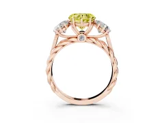Fancy Yellow Heart Cut Diamond Three-Stone Ring Set in Rose gold with Braided Band