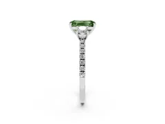 Fancy Green Emerald Cut Diamond Three-Stone Ring Set in Silver with Pavé Band and Graduated Sides