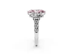 Fancy Pink Marquise Cut Diamond Three-Stone Ring Set in Platinum with Pavé Band