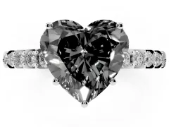 Fancy Black Heart Cut Diamond Solitaire Engagement Ring Set in White gold with Pavé Band and Prong Setting