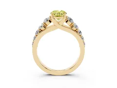 Fancy Yellow Oval Cut Diamond Solitaire Ring Set in Yellow gold with Pavé-Set Band and Prong Setting