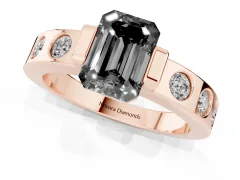 Fancy Black Emerald Cut Diamond Channel-Set Band Ring Set in Rose gold with Bezel Prong Setting