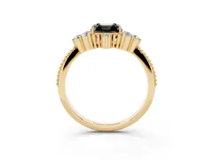 Fancy Black Asscher Cut Diamond Cluster Ring Set in Yellow gold with Beaded Band