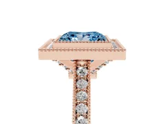Fancy Blue Princess Cut Diamond Halo Milgrain Pavé Band Ring Set in Rose gold with Prong Setting
