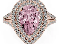 Fancy Pink Pear Cut Diamond Double Halo Ring Set in Rose gold with Pavé Band
