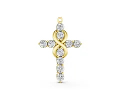 Round Diamond Infinity Cross Pendant Set in Yellow gold with Prong Setting