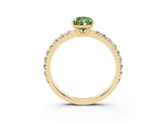 Fancy Green Pear Cut Diamond Pavé Solitaire Engagement Ring Set in Yellow gold with Prong Setting