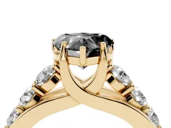 Fancy Black Heart Cut Diamond Pavé Engagement Ring Set in Yellow gold with Prong Setting
